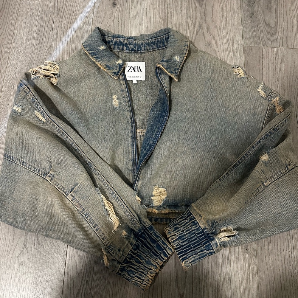 Zara Blue Distressed Denim Jacket